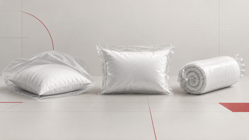 Concept illustration of flat and rolled pillow packaging formats