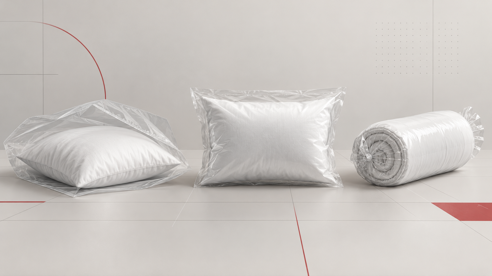 Concept illustration of flat and rolled pillow packaging formats